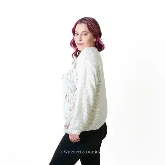 Vintage 80s Handknitted Crochet Needlepoint Pullover Sweater - Picture 5 of 9